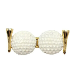 Jeannie 1976 Vintage White Enamel Golf Ball Tees Gold Tone Buckles